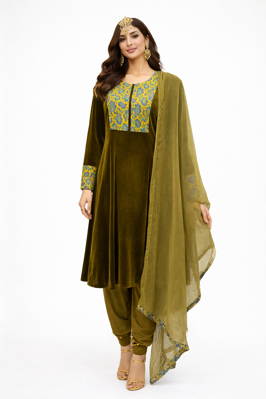 Afghan traditional Eid dress, dark blue embroidered outfit with dupatta
2