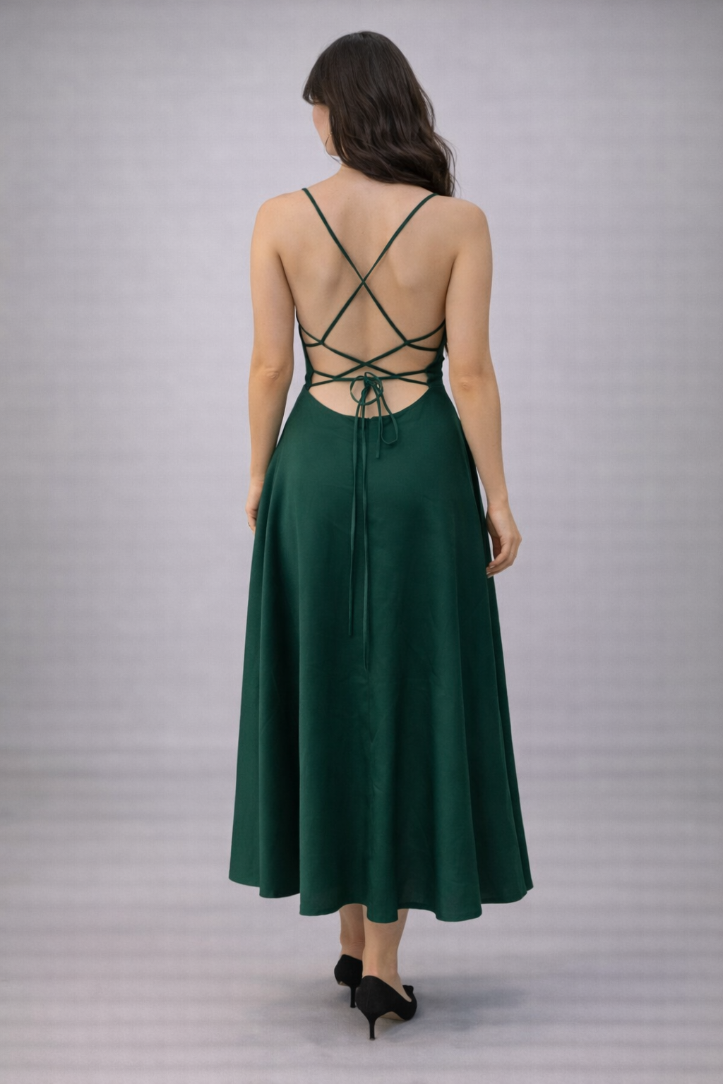 Women’s Strappy A-Line Midi Dress with Open Back